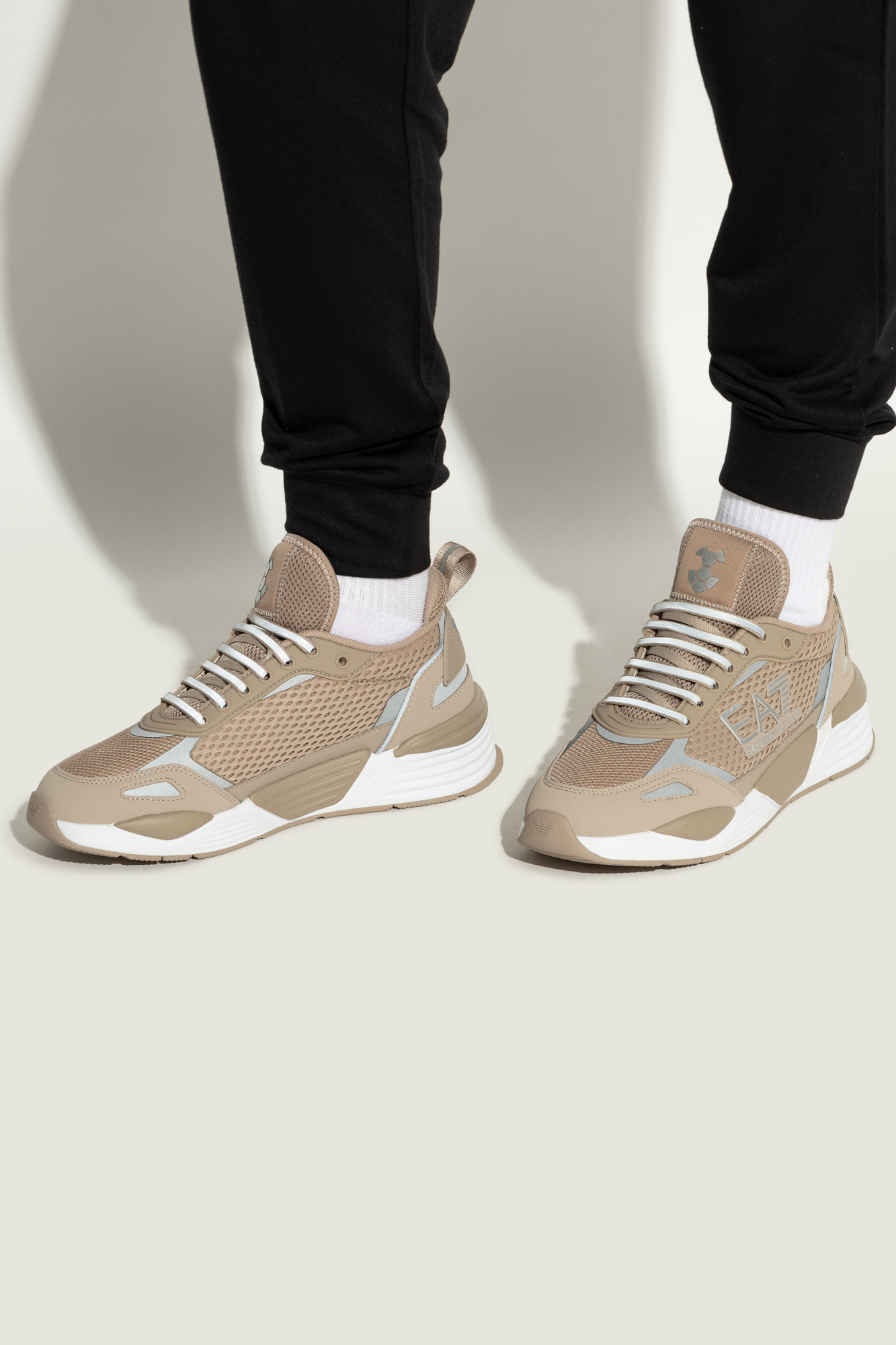 EA7 Emporio Armani Beige Leather Low Top Sneakers